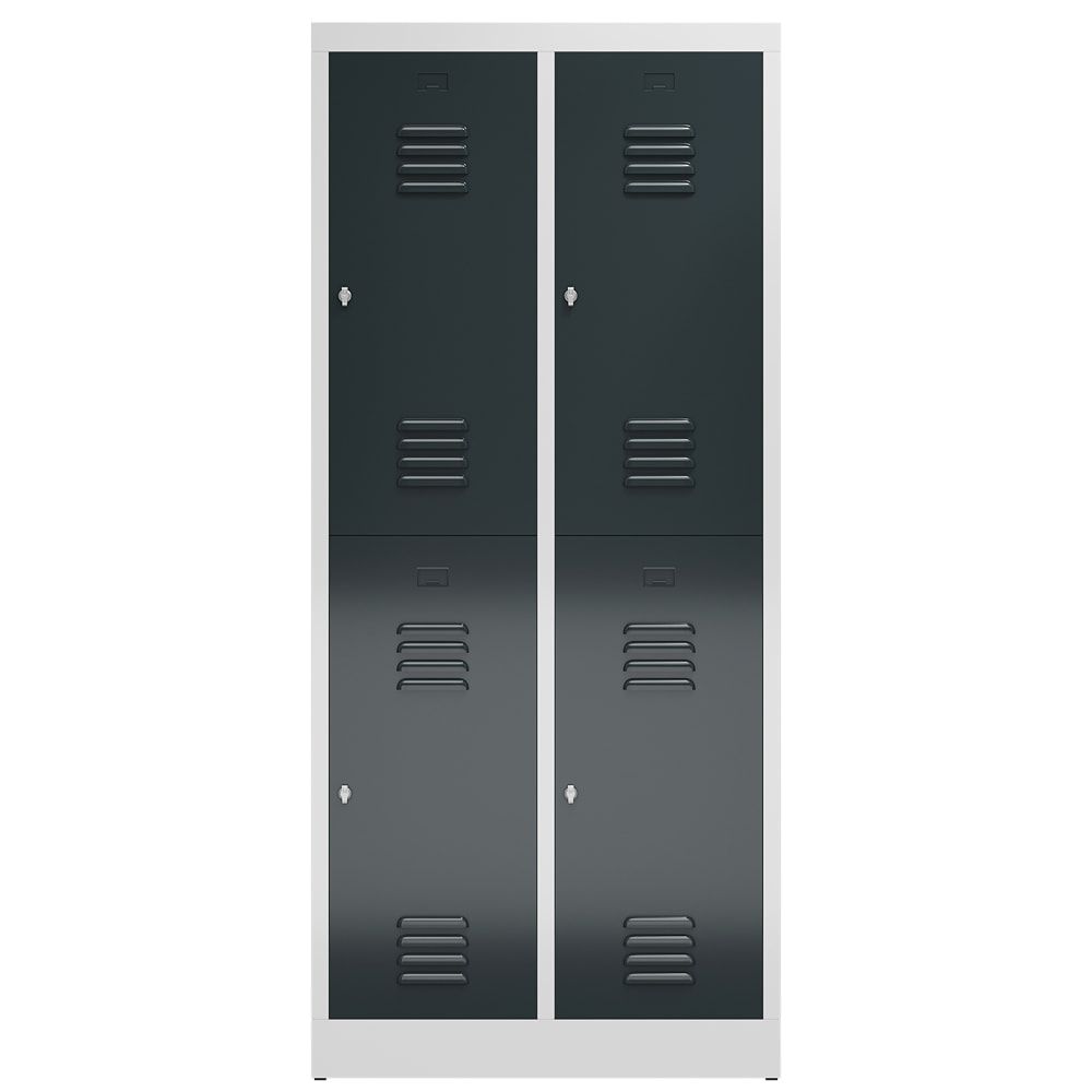 Garderobenschrank, Doppelstockspind, 2 Abteil, 4 Fächer, 1.800 x 800 x 500 mm (HxBxT), Drehriegel, Stahl, Korpus: lichtgrau, Front: anthrazitgrau