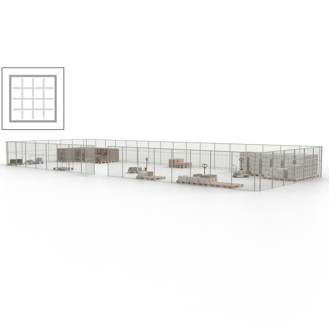 Maschinen Schutzgitter - Hallentrennwand - Sicherheitszaun - Tür - 69 m - 2.200 x 19.900 x 15.400 mm (HxBxT) - enzianblau