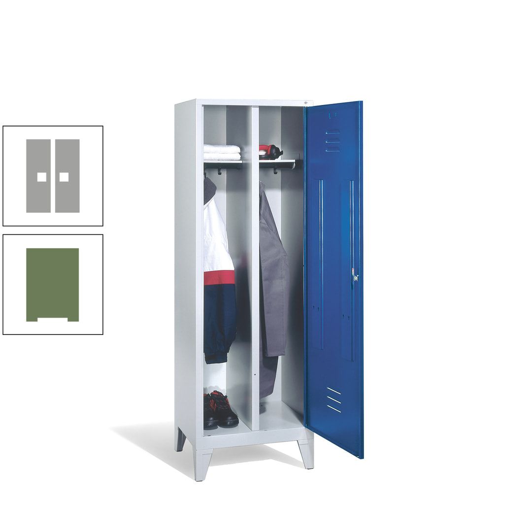 Doppel-Spind mit Großtür, Garderobenschrank mit Füßen, 2 Abteile a 300 mm, Korpus anthrazitgrau, Tür anthrazitgrau, 1.850 x 610 x 500 mm (HxBxT)