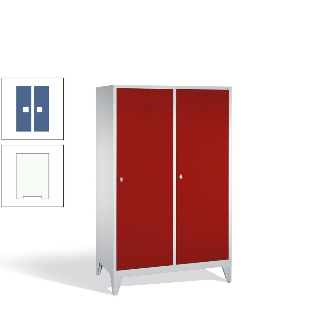 Doppel-Spind mit 2 Großtüren, Garderobenschrank mit Füßen, 4 Abteile a 300 mm, Korpus anthrazitgrau, Tür anthrazitgrau, 1.850 x 1.190 x 500 mm (HxBxT)