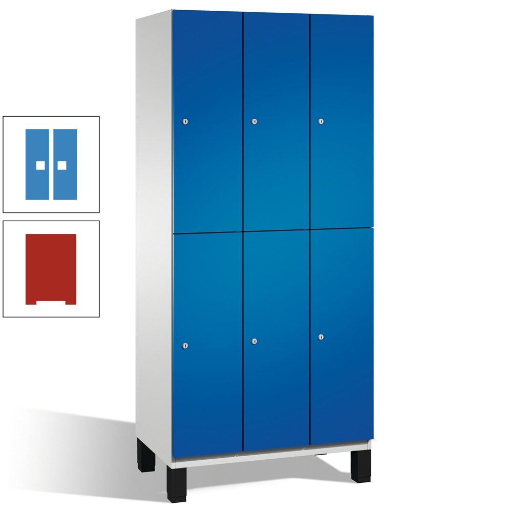 Fächerschrank, Stahlschrank, doppelstöckig, 6 Fächer, Füße, Korpus anthrazitgrau, Tür anthrazitgrau, 1.980 x 900 x 525 mm (HxBxT)