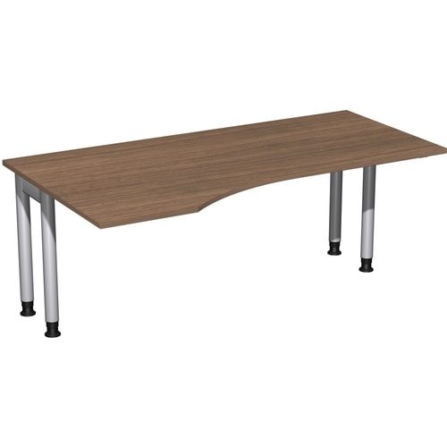 Eckschreibtisch, Ecke links, Füße einseitig verkürzt, 4-Fuß Pro, höhenverstellbar, 680-800 x 1.600 x 1.000 mm (HxBxT), Dekor Ahorn
