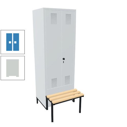 Doppel-Spind, Garderobenschrank, Buche Sitzbank integriert, 2 Abteile a 400 mm, Korpus anthrazitgrau, Tür anthrazitgrau, 1.850 x 800 x 815 mm (HxBxT)