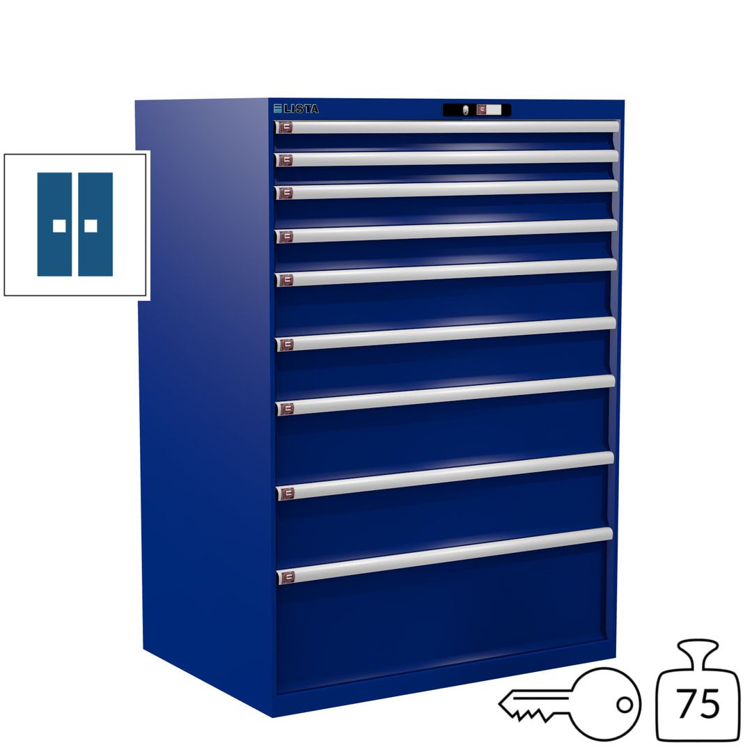 Lista Schubladenschrank - 12.550.010 - 1.450x1.023x725 mm (HxBxT) - 9 Schubladen - 200 kg - Key Lock - lichtblau (RAL 5012)