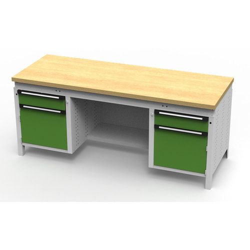 OTTOKIND Werkbank - bündige Arbeitsplatte - 850 x 1.695 x 750 mm (HxBxT) - 2 Schubladen - 2 Schränke - lichtgrau