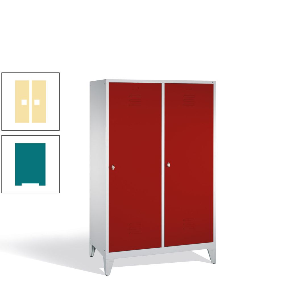 Doppel-Spind mit 2 Großtüren, Garderobenschrank mit Füßen, 4 Abteile a 300 mm, Korpus anthrazitgrau, Tür anthrazitgrau, 1.850 x 1.190 x 500 mm (HxBxT)