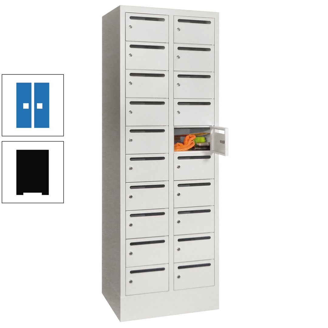 Postverteilerschrank, Schließfachschrank, 2 Abteile a 300 mm, 20 Fächer, 1.850 x 600 x 500 mm (HxBxT), Korpus anthrazitgrau, Front anthrazitgrau