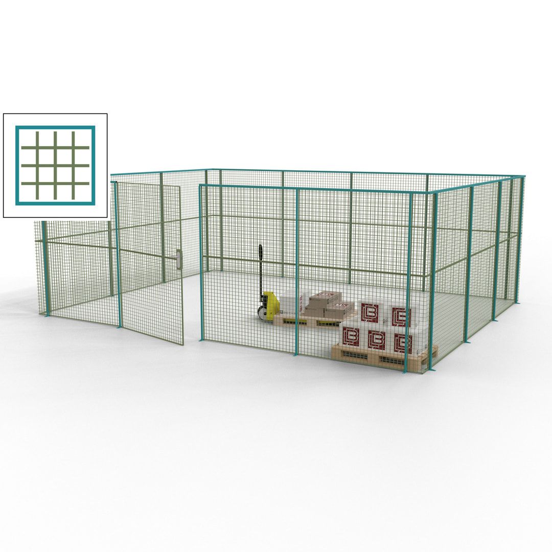 Maschinen Schutzgitter - Hallentrennwand - Sicherheitszaun - Tür - 21 m - 2.200 x 6.400 x 4.900 mm (HxBxT) - enzianblau
