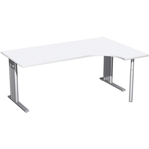 Eckschreibtisch, Ecke rechts, Füße einseitig verkürzt, C-Fuß Pro, 720 x 1.600 x 1.200 mm (HxBxT), Gestell silber, Dekor Ahorn