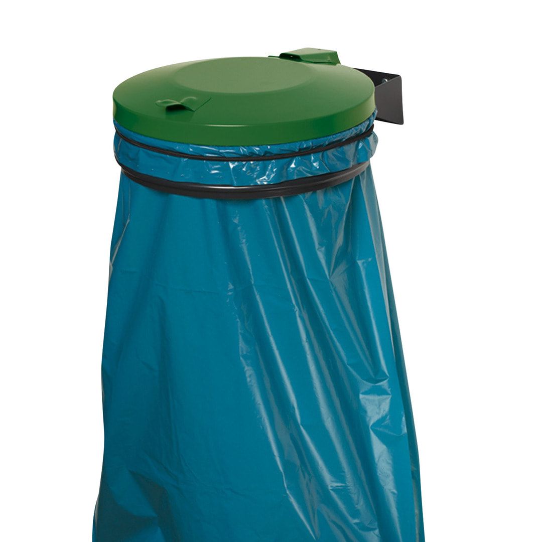 Müllsackhalter - Deckel, enzianblau - Einwurföffnung 395 mm - 190 x 425 x 560 mm (HxBxT) - schwarzgrau