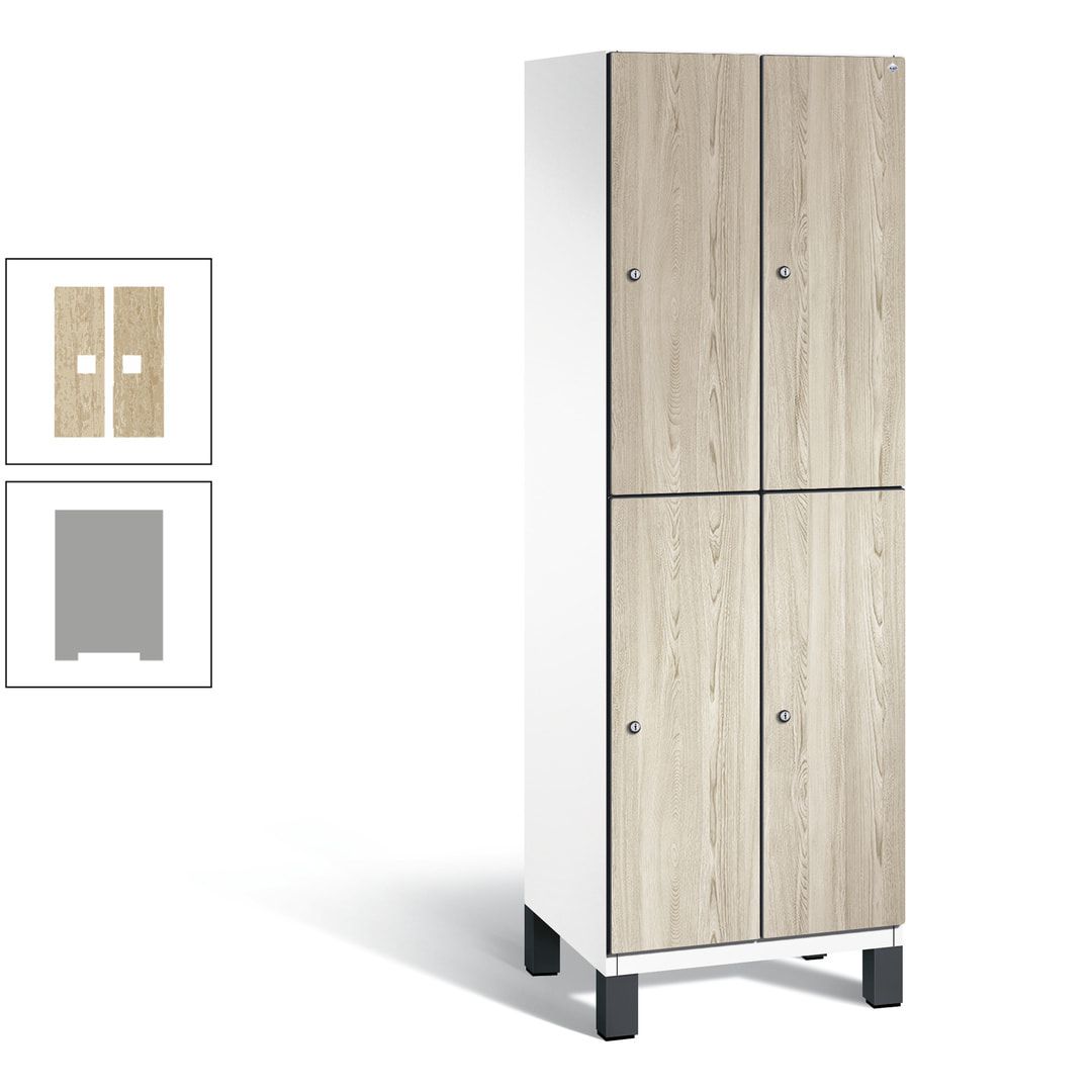 Fächerschrank, Garderobenschrank, mit Füßen, 2 Abteile, 1.980 x 600 x 525 mm (HxBxT), Korpus anthrazitgrau, Tür Donau-Ahorn