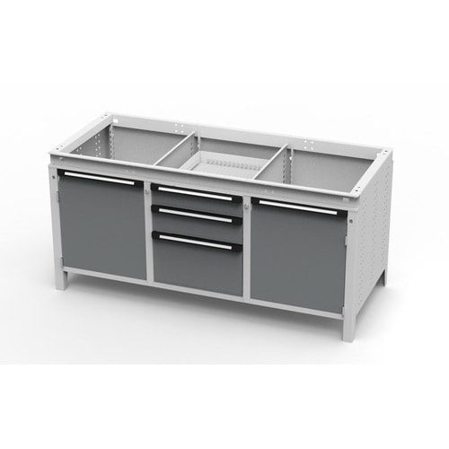 OTTOKIND Werkbank - bündige Arbeitsplatte - 810 x 1.695 x 750 mm (HxBxT) - 3 Schubladen - 2 Schränke - lichtgrau
