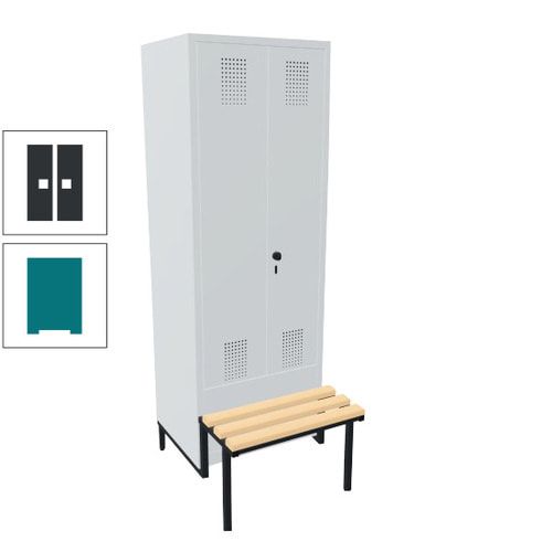 Doppel-Spind, Garderobenschrank, Buche Sitzbank integriert, 2 Abteile a 400 mm, Korpus anthrazitgrau, Tür anthrazitgrau, 1.850 x 800 x 815 mm (HxBxT)