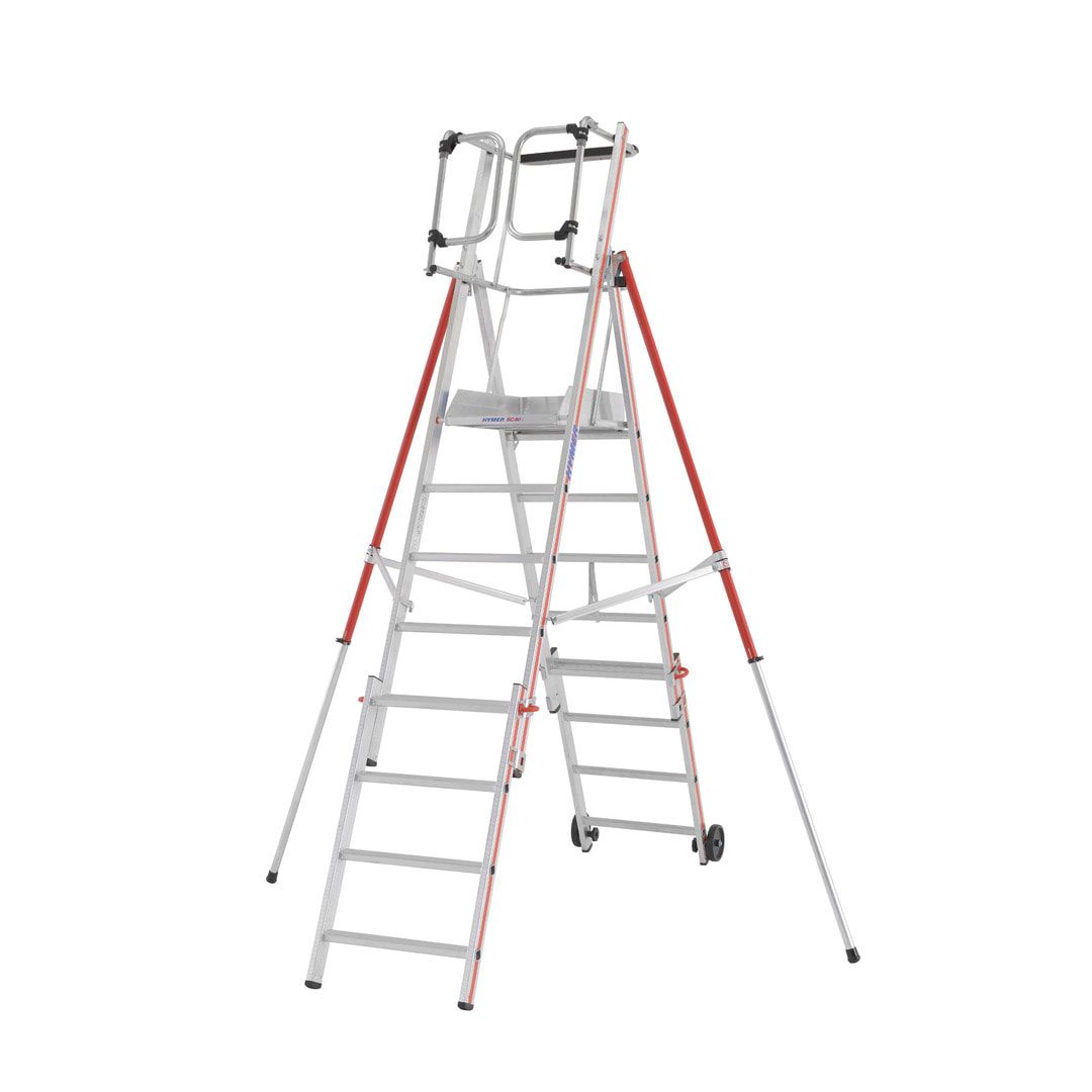 Plattformleiter - Leiterlänge 2.060 mm - höhenverstellbar - Plattform mit Geländer - mit Ablageschale - Aluleiter