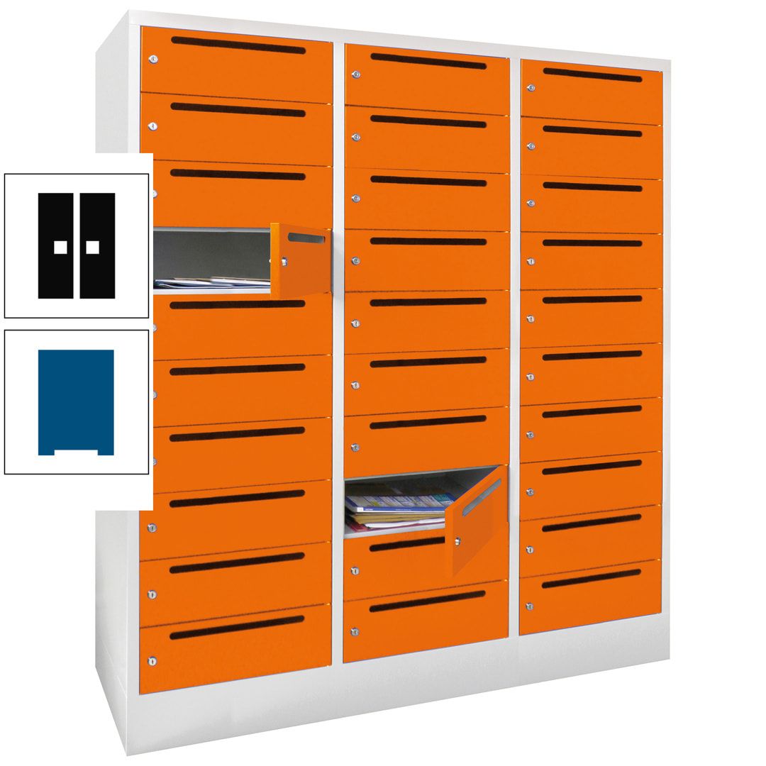 Postverteilerschrank, Schließfachschrank, 3 Abteile a 40 cm, 30 Fächer, 1.850 x 1.200 x 500 mm (HxBxT), Korpus anthrazitgrau, Front anthrazitgrau