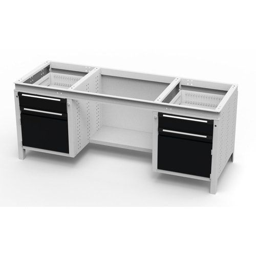 OTTOKIND Werkbank - bündige Arbeitsplatte - 850 x 1.695 x 750 mm (HxBxT) - 2 Schubladen - 2 Schränke - lichtgrau