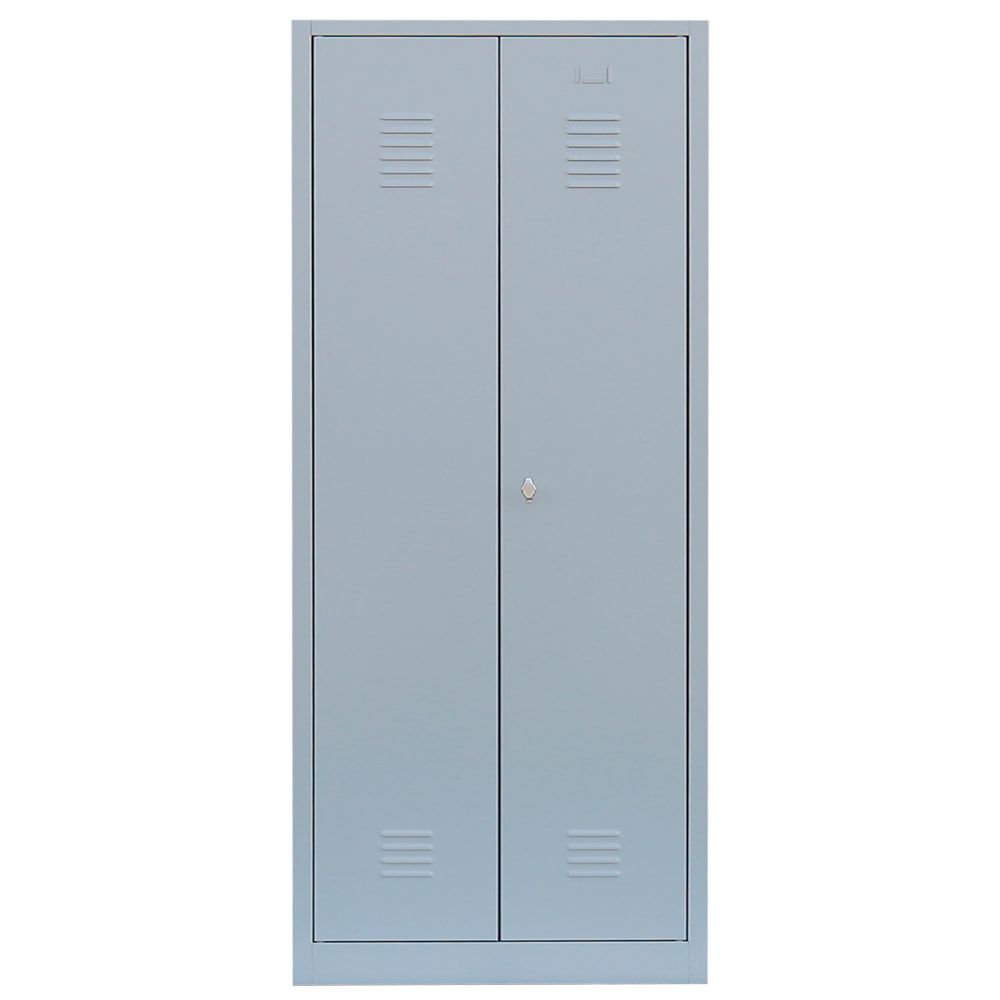 Mehrzweckschrank, Garderobenschrank, 2 Abteile, 6 Fächer, 1.800 x 800 x 500 mm (HxBxT), Kleiderstange, Stahl, Korpus: lichtgrau, Front: enzianblau