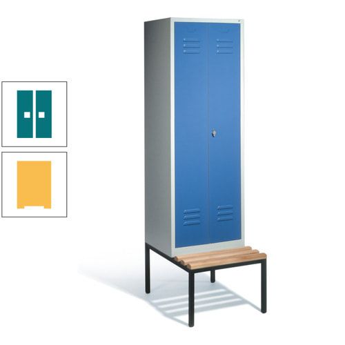 Doppel-Spindschrank, Buche Sitzbank untergebaut, 2 Abteile a 300 mm, Korpus lichtgrau, Tür anthrazitgrau, 2.090 x 610 x 815 mm (HxBxT)
