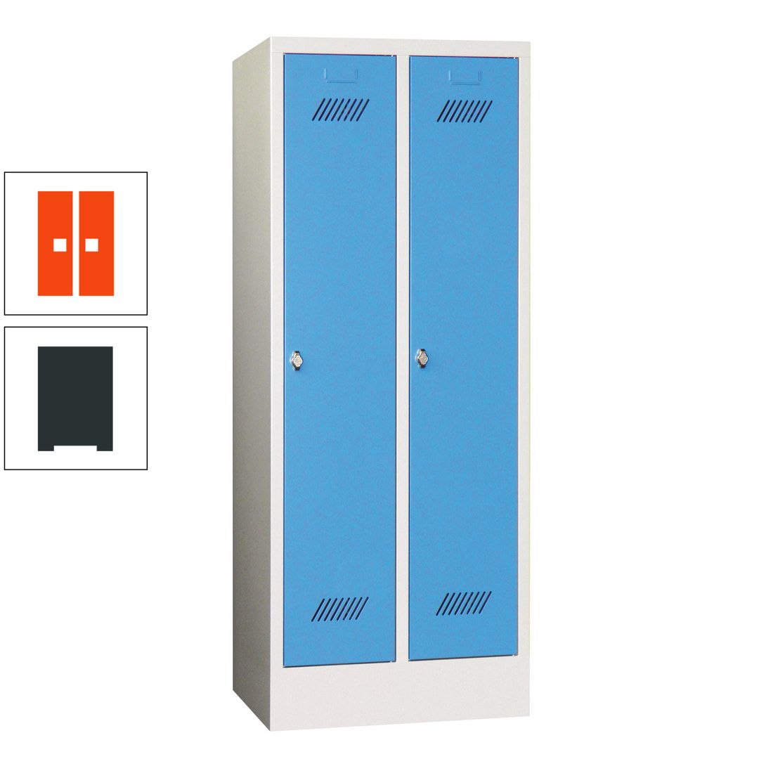 Spindschrank f. Schulen - mit Sockel - Höhe 1.600 mm - 2 Abteile a 300 mm - Drehriegel - anthrazitgrau