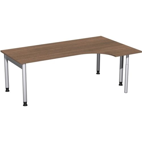Eckschreibtisch, Ecke rechts, Füße einseitig verkürzt, 4-Fuß Pro, höhenverstellbar, 680-800 x 1.600 x 1.200 mm (HxBxT), Dekor Ahorn