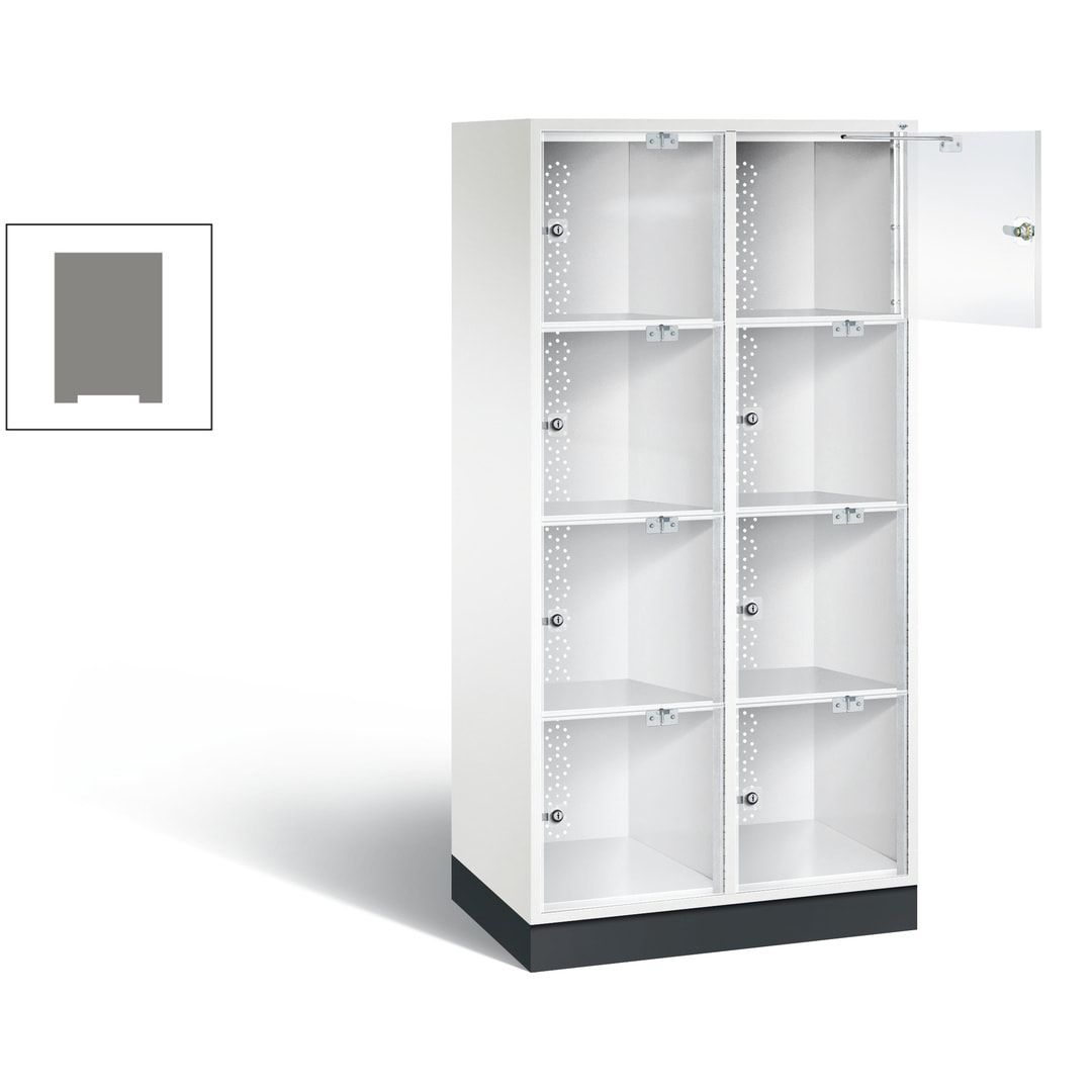 Schließfachschrank, Fächerschrank mit Türen aus Acrylglas, 2 Abteile, 8 Fächer, Zylinderschloss, 1.750 x 820 x 500 mm (HxBxT), Korpus anthrazitgrau