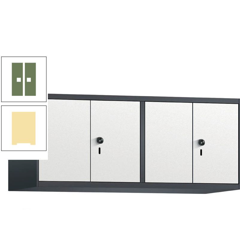 Aufsatzschrank, Schrankaufsatz, Türen paarweise, 4 Fächer a 300 mm, Farbe Pastellgelb, Tür anthrazitgrau, 500 x 1.200 x 500 mm (HxBxT)