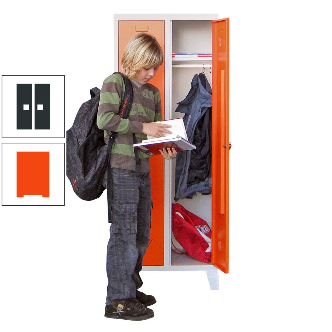 Spindschrank f. Schulen - mit Füßen - Höhe 1.600 mm - 3 Abteile a 300 mm - Drehriegel - anthrazitgrau