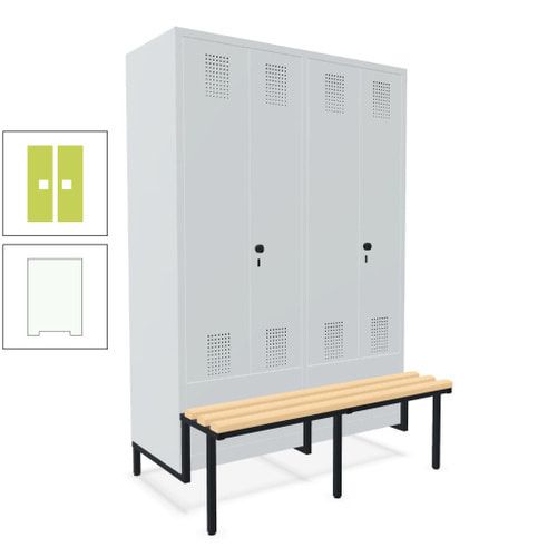 Doppel-Spind, Garderobenschrank, Buche Sitzbank integriert, 4 Abteile 300 mm, Korpus anthrazitgrau, Tür anthrazitgrau, 1.850 x 1.200 x 815 mm (HxBxT)