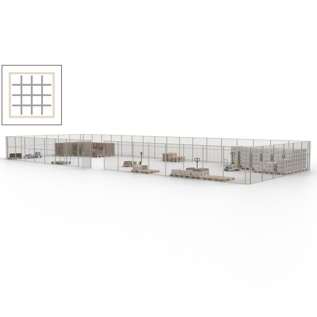 Maschinen Schutzgitter - Hallentrennwand - Sicherheitszaun - Tür - 69 m - 2.200 x 19.900 x 15.400 mm (HxBxT) - enzianblau