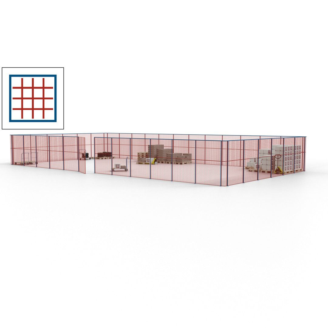 Maschinen Schutzgitter - Hallentrennwand - Sicherheitszaun - Tür - 54 m - 2.200 x 18.400 x 9.400 mm (HxBxT) - enzianblau