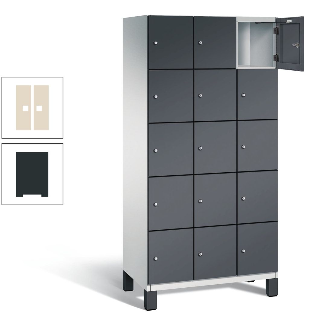 Fächerschrank, Stahlschrank, 15 Fächer, Türöffnungsbegrenzer, Füße, 1.980 x 900 x 525 mm (HxBxT), Korpus anthrazitgrau, Front anthrazitgrau