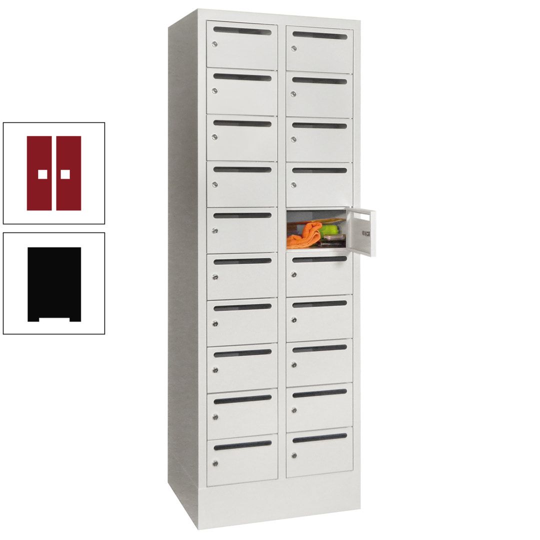 Postverteilerschrank, Schließfachschrank, 2 Abteile a 300 mm, 20 Fächer, 1.850 x 600 x 500 mm (HxBxT), Korpus anthrazitgrau, Front anthrazitgrau