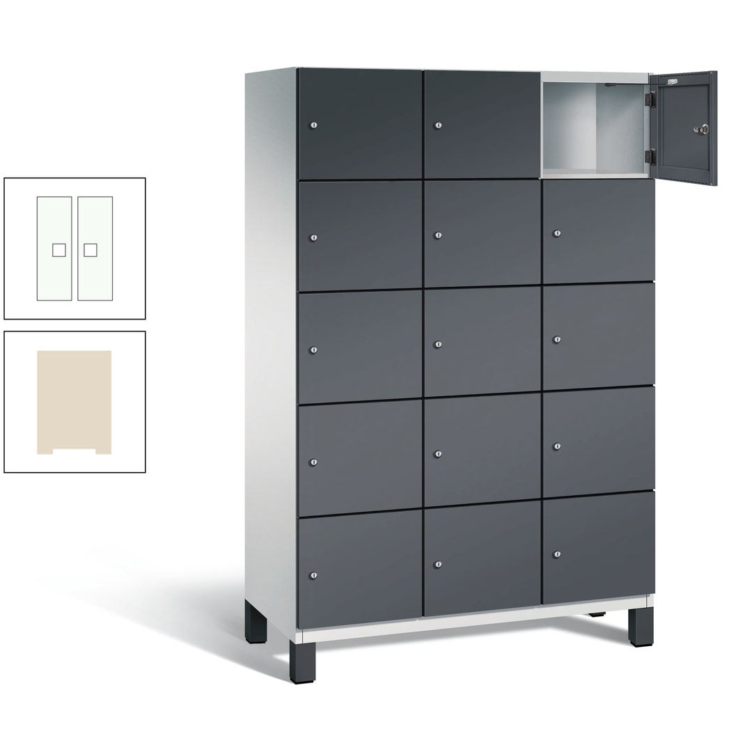 Fächerschrank, Stahlschrank, 15 Fächer, Türöffnungsbegrenzer, Füße, 1.980 x 1.200 x 525 mm (HxBxT), Korpus anthrazitgrau, Front anthrazitgrau