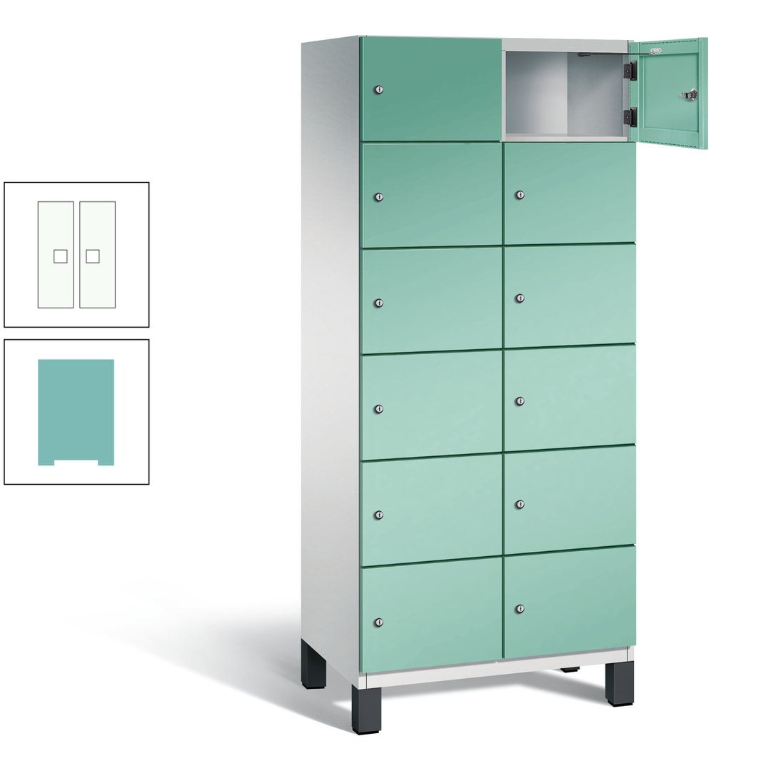Fächerschrank, Stahlschrank, 12 Fächer, Türöffnungsbegrenzer, Füße, 1.980 x 800 x 525 mm (HxBxT), Korpus anthrazitgrau, Front anthrazitgrau