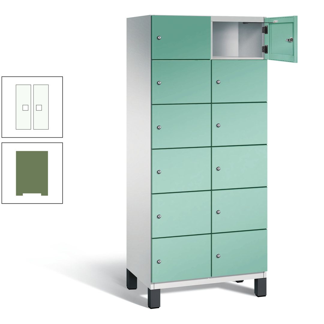 Fächerschrank, Stahlschrank, 12 Fächer, Türöffnungsbegrenzer, Füße, 1.980 x 800 x 525 mm (HxBxT), Korpus anthrazitgrau, Front anthrazitgrau
