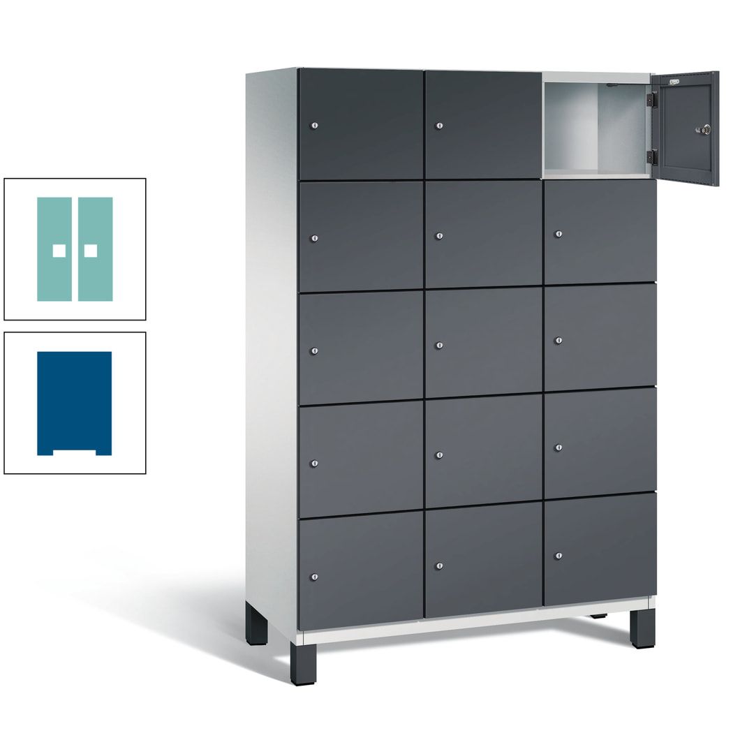 Fächerschrank, Stahlschrank, 15 Fächer, Türöffnungsbegrenzer, Füße, 1.980 x 1.200 x 525 mm (HxBxT), Korpus anthrazitgrau, Front anthrazitgrau