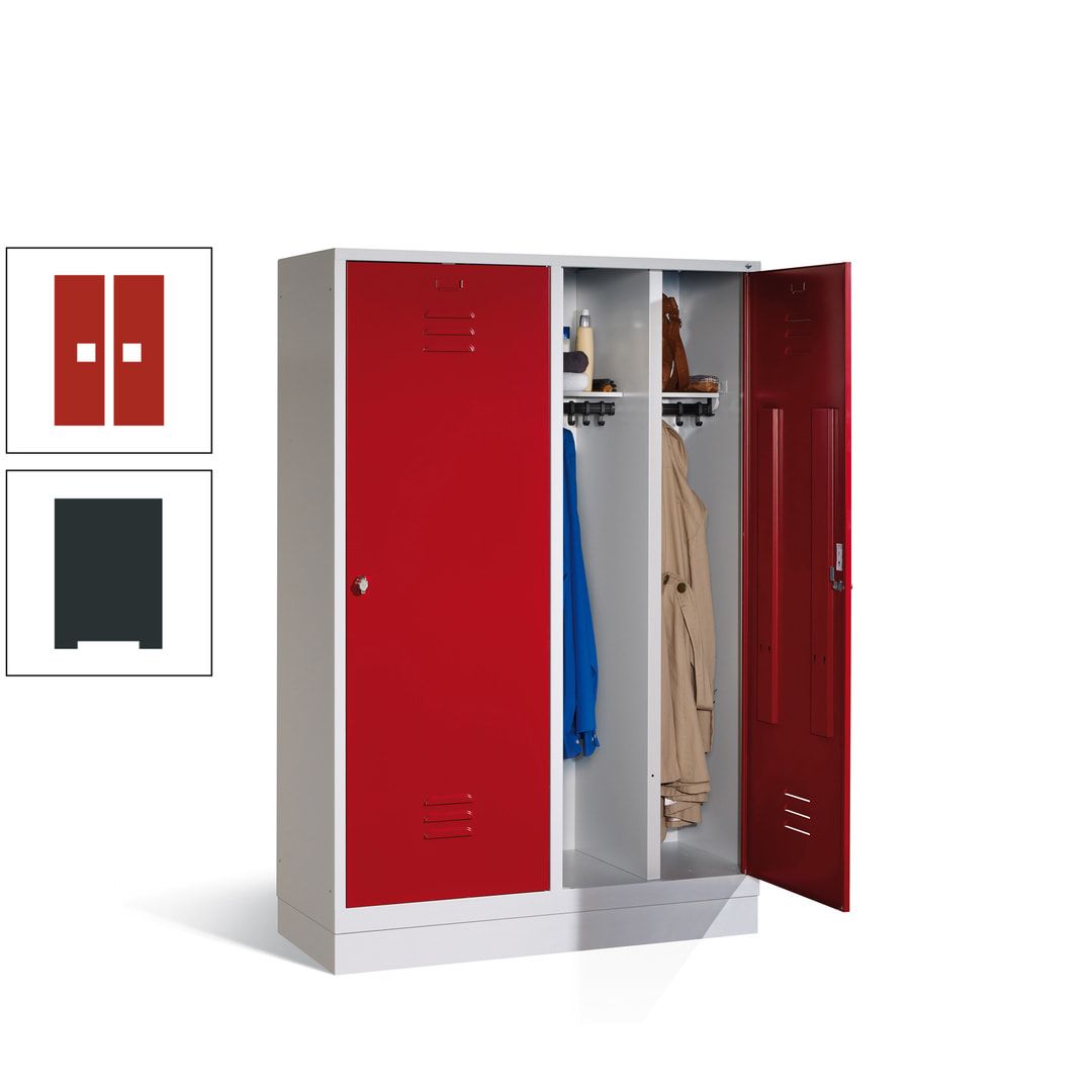 Doppel-Spind mit Großtüren, Garderobenschrank mit Sockel, 4 Abteile a 300 mm, Korpus anthrazitgrau, Tür anthrazitgrau, 1.800 x 1.190 x 500 mm (HxBxT)