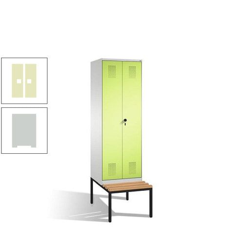 Doppel-Spind, Garderobenschrank, Buche Sitzbank untergebaut, 2 Abteile a 300 mm, Korpus anthrazitgrau, Tür anthrazitgrau, 2.090 x 600 x 815 mm (HxBxT)