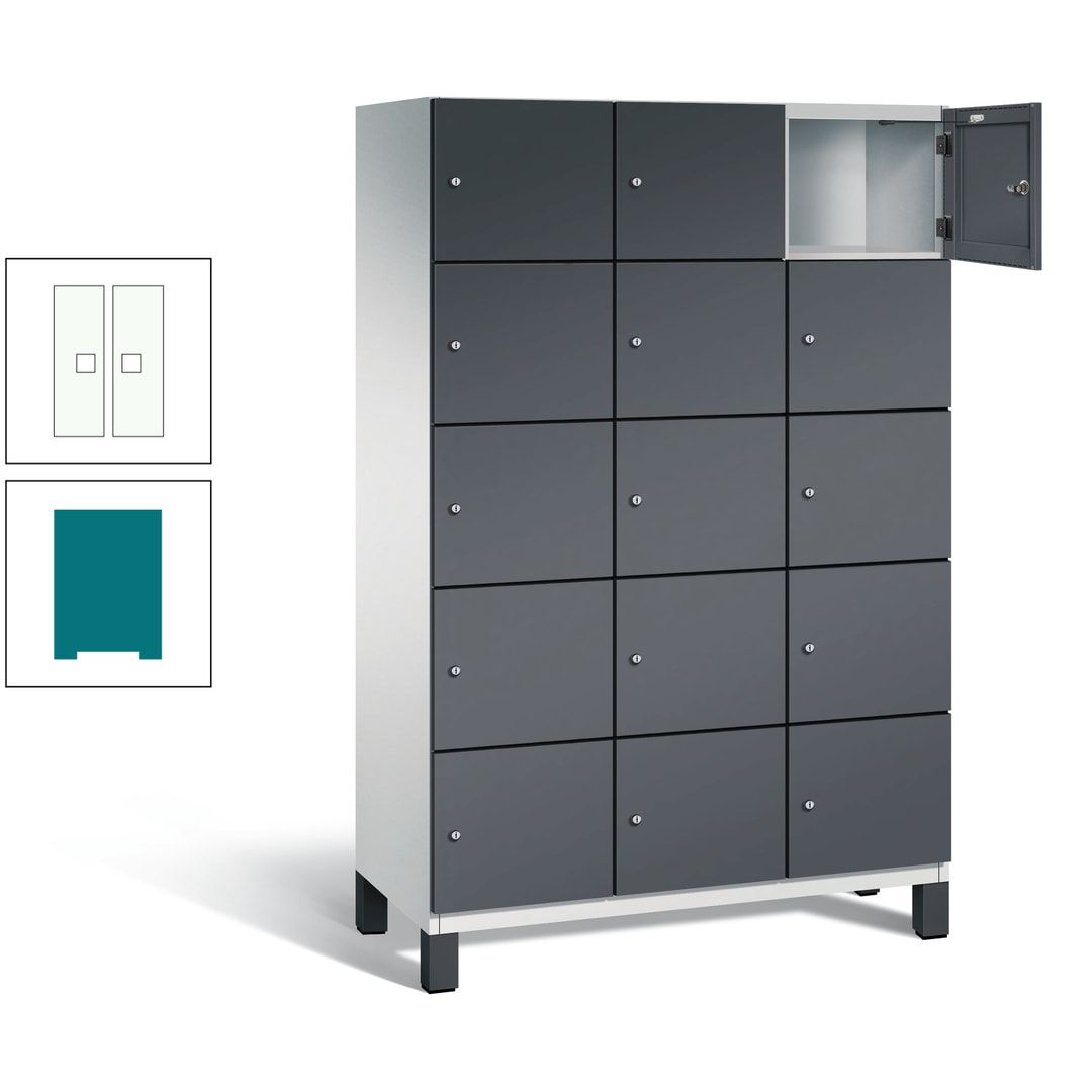 Fächerschrank, Stahlschrank, 15 Fächer, Türöffnungsbegrenzer, Füße, 1.980 x 1.200 x 525 mm (HxBxT), Korpus anthrazitgrau, Front anthrazitgrau