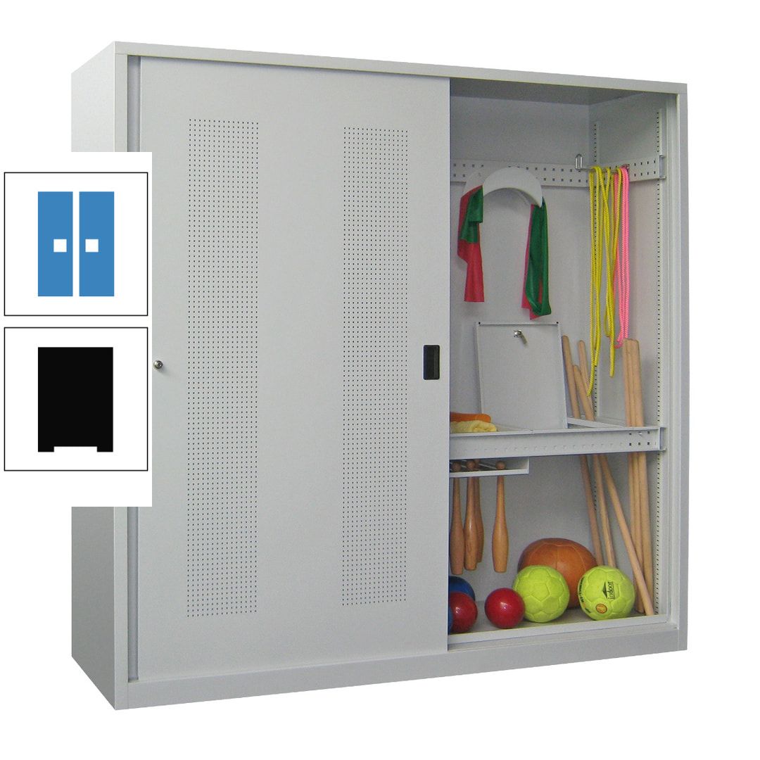 Ballschrank - Schiebetüren mit Lochfeld - Trennwand - 1.950x2.000x600 mm (HxBxT) - anthrazitgrau