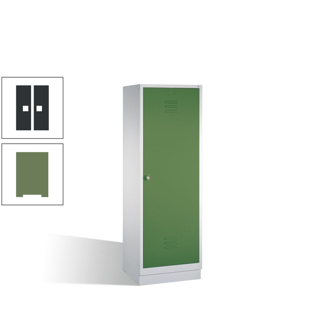 Doppel-Spind mit Großtür, Garderobenschrank mit Sockel, 2 Abteile a 300 mm, Korpus anthrazitgrau, Tür anthrazitgrau, 1.800 x 610 x 500 mm (HxBxT)