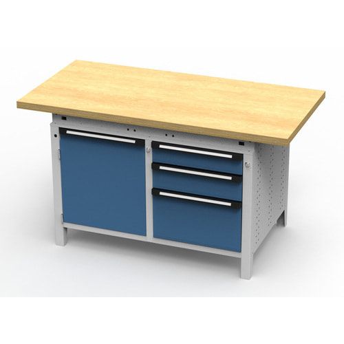 OTTOKIND Werkbank - bündige Arbeitsplatte - 850 x 1.150 x 750 mm (HxBxT) - 3 Schubladen - Schrank - lichtgrau