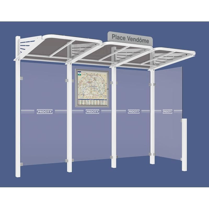 Buswartehalle - Unterstand - modular - Fahrplankasten - Haltestellenschild - Seitenwand rechts - 2.200 x 3.000 x 1.500 mm (HxBxT) - enzianblau