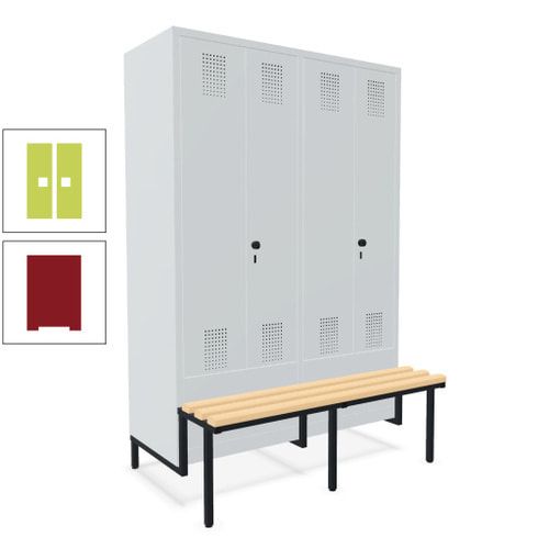 Doppel-Spind, Garderobenschrank, Buche Sitzbank integriert, 4 Abteile 300 mm, Korpus anthrazitgrau, Tür anthrazitgrau, 1.850 x 1.200 x 815 mm (HxBxT)