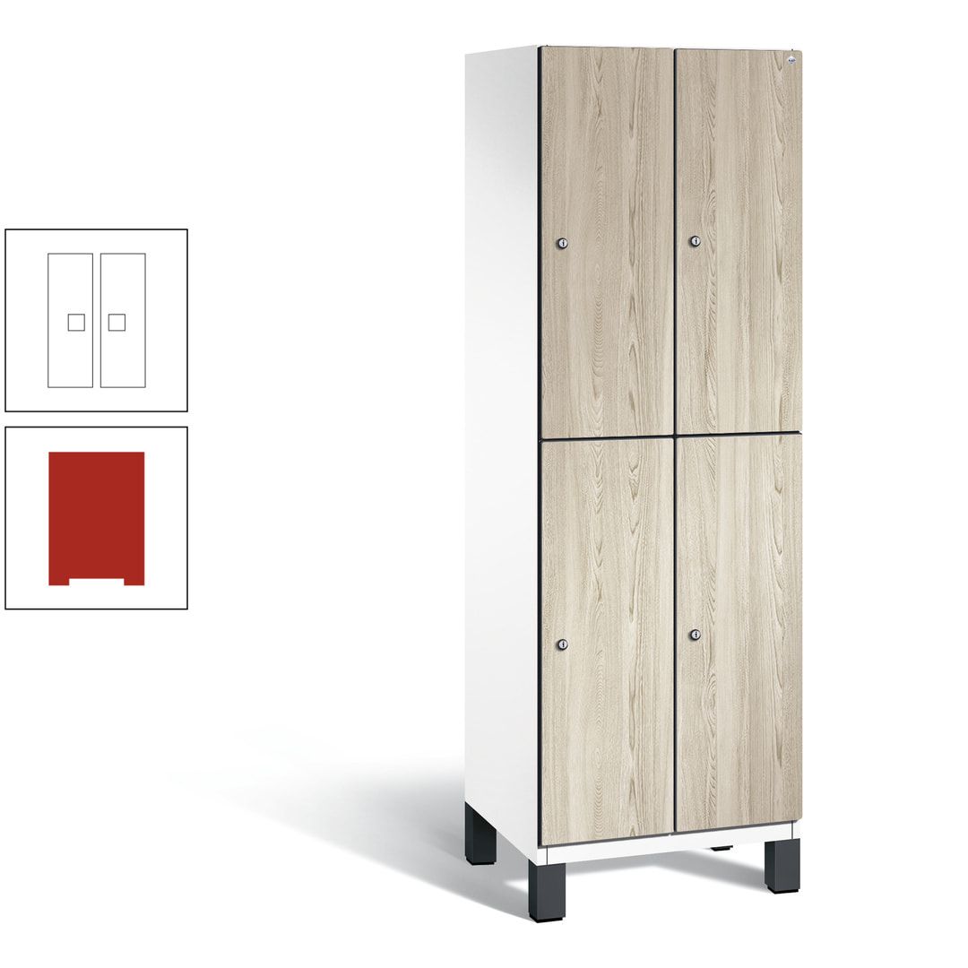 Fächerschrank, Garderobenschrank, mit Füßen, 2 Abteile, 1.980 x 600 x 525 mm (HxBxT), Korpus anthrazitgrau, Tür Donau-Ahorn