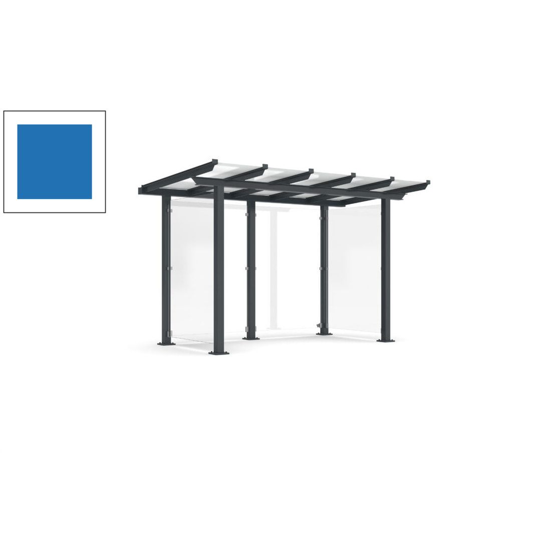 Unterstand mit Pultdach und Sicherheitsglas - feuerverzinkt und farbbeschichtet - 2.435 x 3.850 x 2.090 (HxBxT) - Farbe Achatgrau