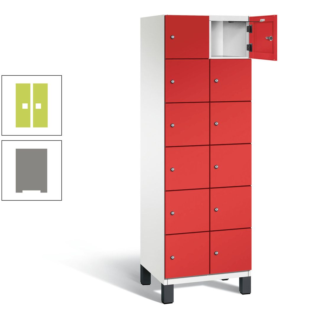 Fächerschrank, Stahlschrank, 12 Fächer, Türöffnungsbegrenzer, Füße, 1.980 x 600 x 525 mm (HxBxT), Korpus anthrazitgrau, Front anthrazitgrau
