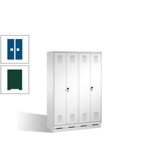 Doppel-Spind, Doppeltüren, Garderobenschrank mit Sockel, 4 Abteile a 300 mm, Korpus anthrazitgrau, Tür anthrazitgrau, 1.800 x 1.200 x 500 mm (HxBxT)