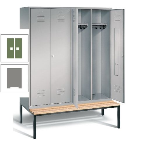 Doppel-Spindschrank, Buche Sitzbank untergebaut, 4 Abteile a 400 mm, Korpus lichtgrau, Tür anthrazitgrau, 2.090 x 1.590 x 815 mm (HxBxT)