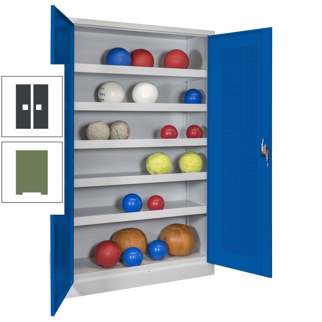 Ballschrank - Lochfeldtüren - 5 Böden - 1.950x1.200x500 mm (HxBxT) - anthrazitgrau
